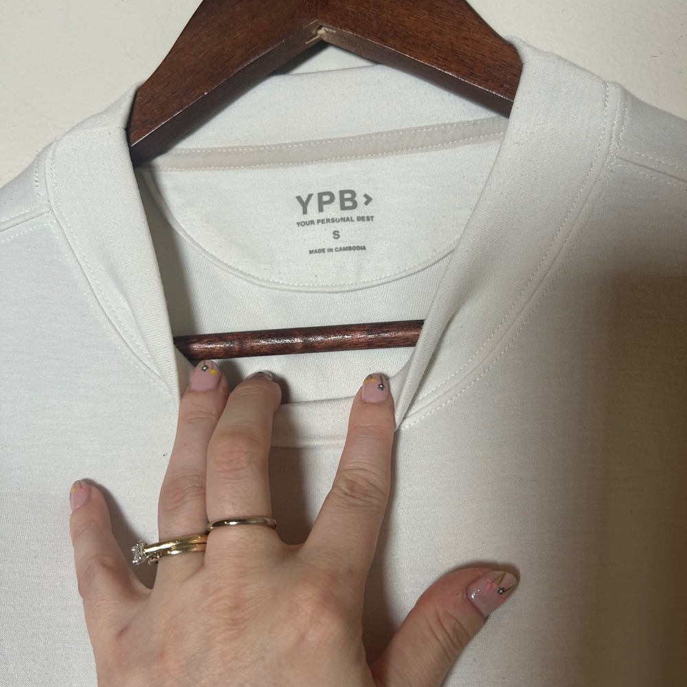 YPB Abercrombie & Fitch Sweatshirt Women Small White Cropped Crew Neck Active - Picture 3 of 5